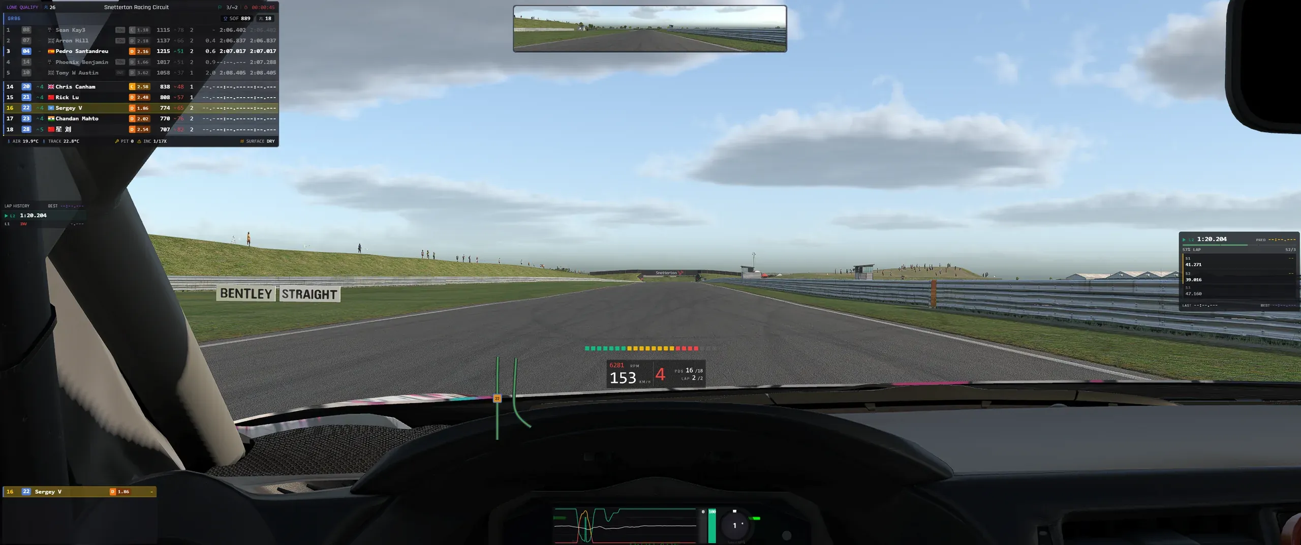 The qualifying layout on screen